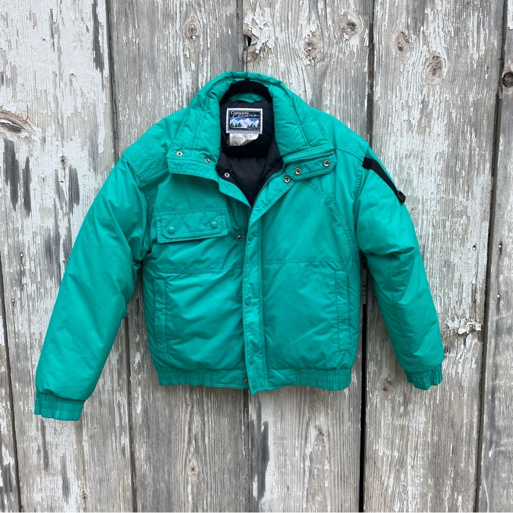Vintage 80s Puffer coat jacket ski Gerry teal down Small Unisex Short